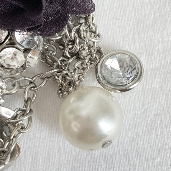 Silver Tone 8-Charm Necklace Opera Length Double Stranded Ball & Cable Chains - Picture 5 of 12